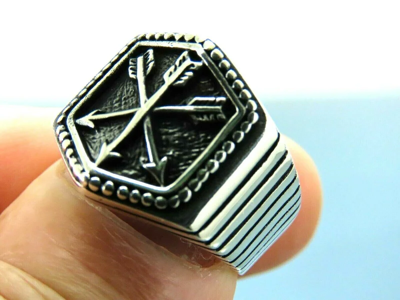 Turkish Handmade Jewelry 925 Sterling Silver Three Arrows Design Mens Rings