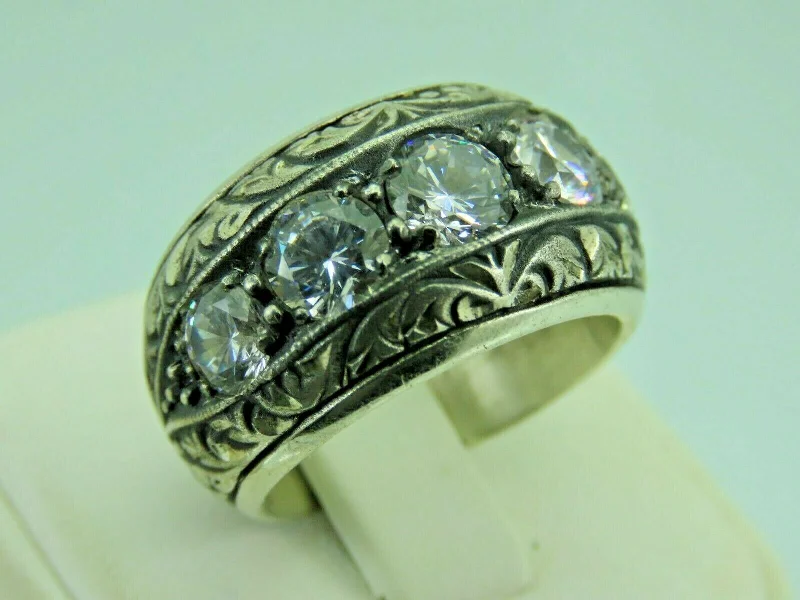 Turkish Handmade Jewelry 925 Sterling Silver Zircon Stone Mens Rings