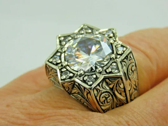 Turkish Handmade Jewelry 925 Sterling Silver Zircon Stone Men's Rings