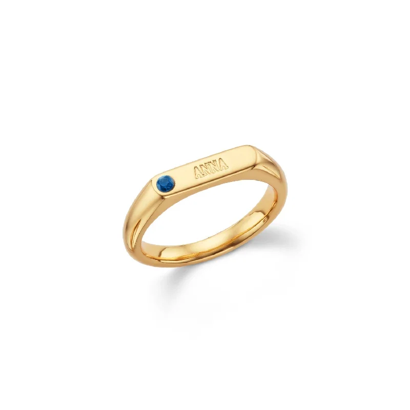 Shop Dazzling Jewelry At The Best Prices Birthstone Signet Custom Name Ring (Gold)