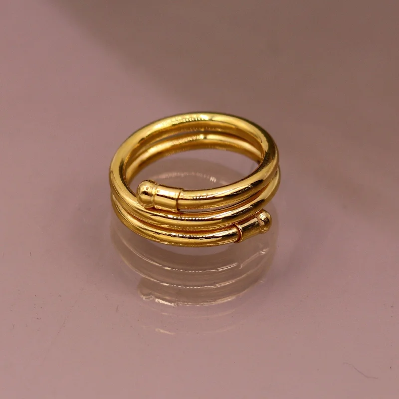 Solid spiral ring 22kt yellow gold handmade fabulous design all sizes ring band for unisex gifting jewelry from india GR003