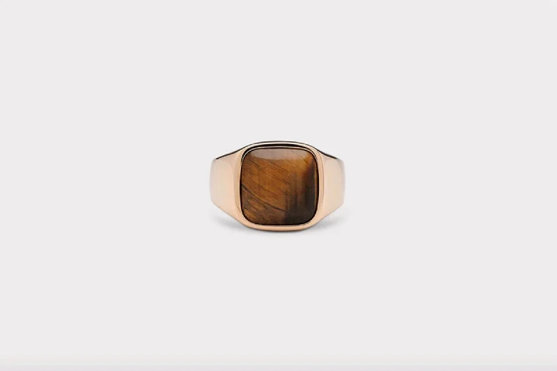 IX Cushion Signet 14K Gold w. Tiger's Eye Ring