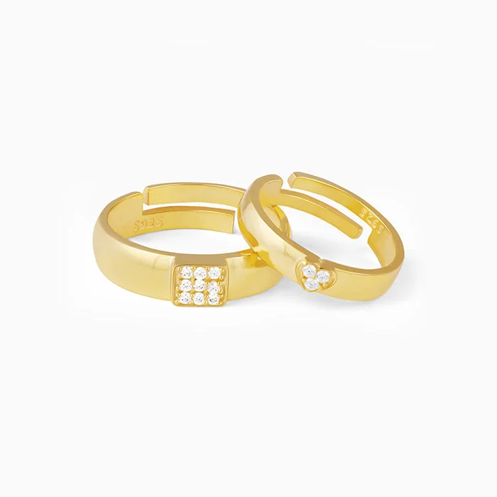 Golden Shining Love Couple Rings