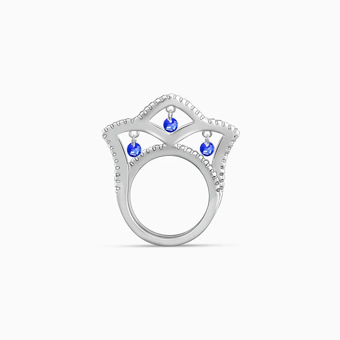 Silver Blue Regal Crown Ring