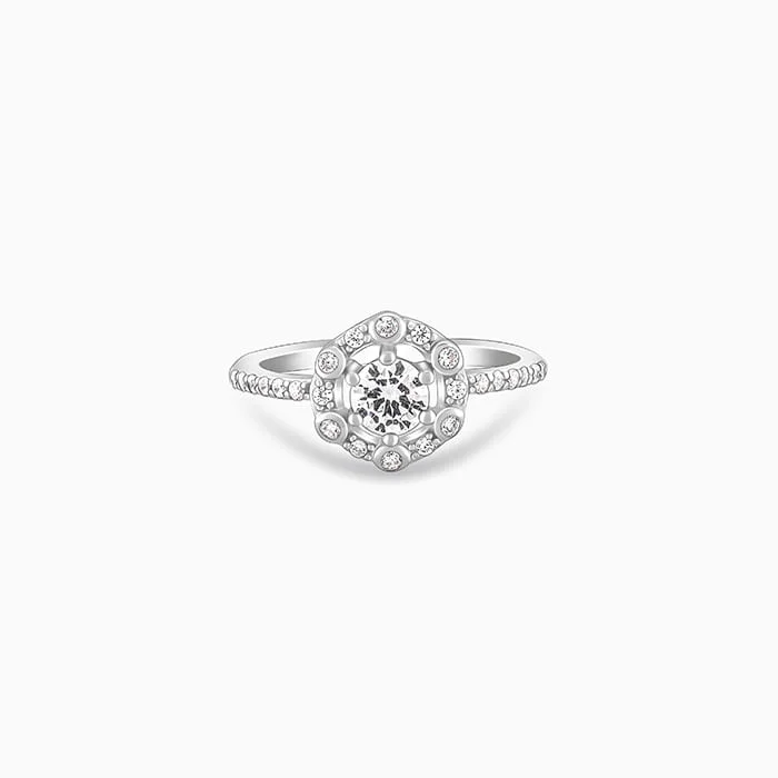 Silver Zirconia Hexagon Ring