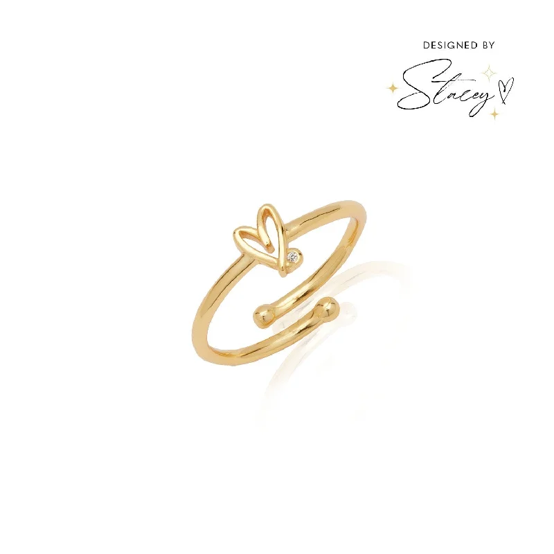 Stacey's Stories Doodle Heart Crystal Ring (Gold)