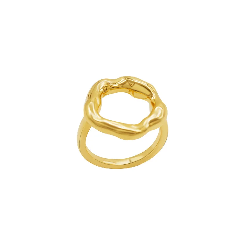 Tarnish Resistant 14k Gold Plated Open Circle Hammered Ring