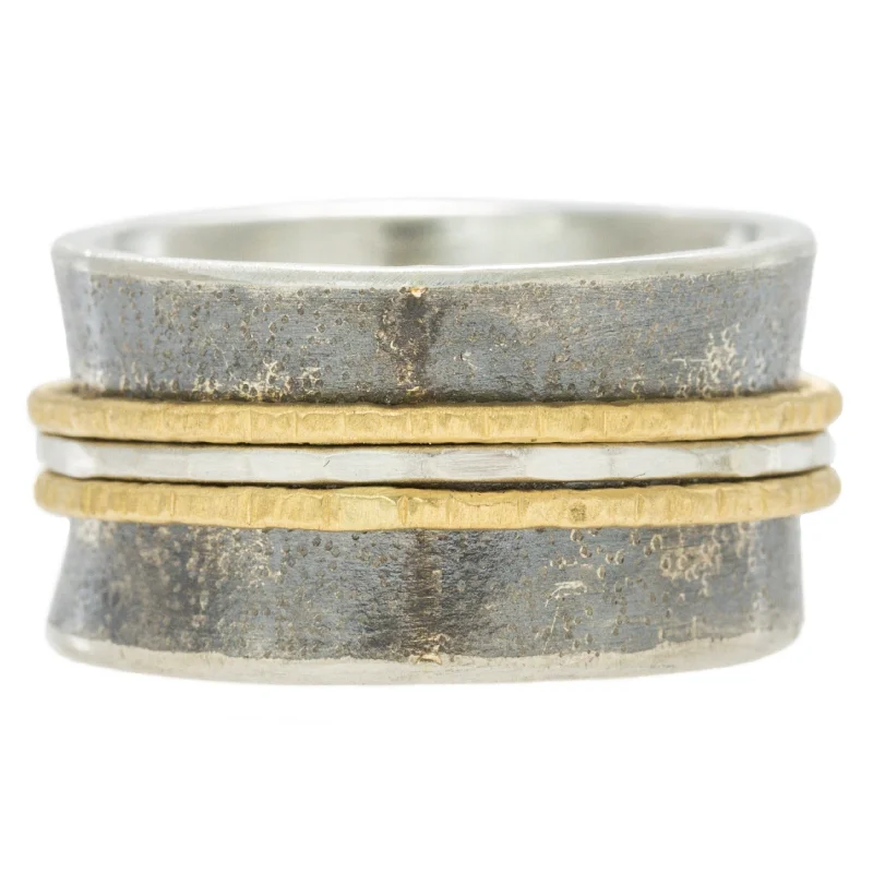 Elegant Jewelry Pieces At Unbelievable Prices Black + Gold Spinner Ring 18k/22k, Oxidized Silver