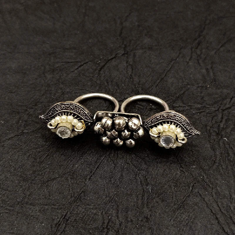 Luxury Meets Affordability – Jewelry Sale Live Now Deep Jewell Oxidised Plated Pearl Double Adjustable Ring