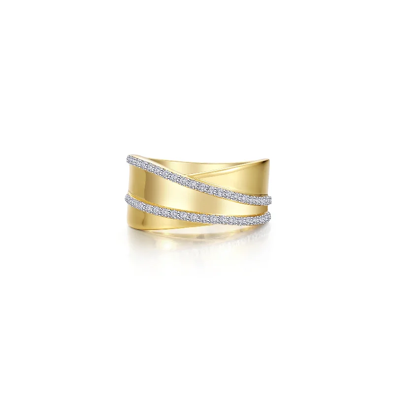 Trending Jewelry Now Available At Exclusive Prices Simulated Diamond Fashioned Band in Gold Plated Sterling Silver