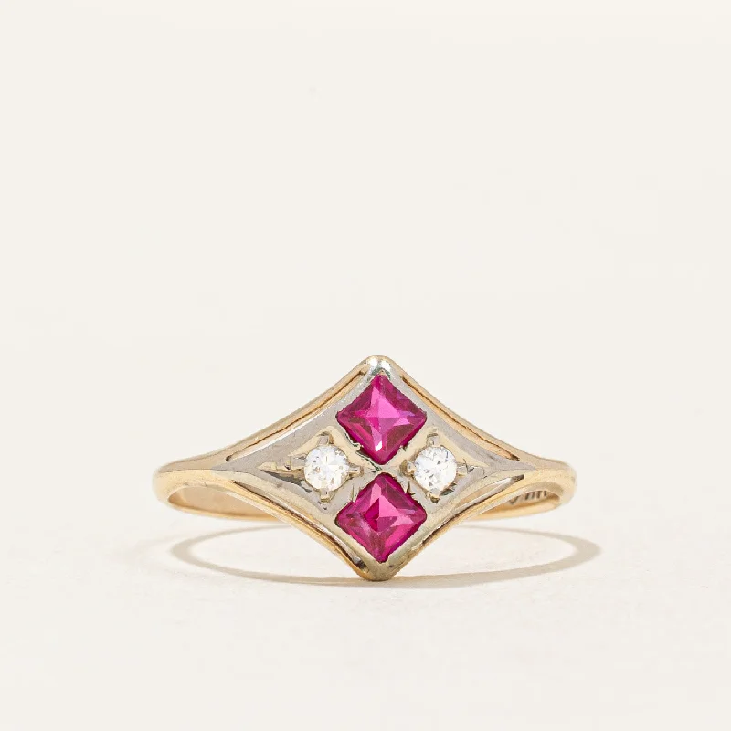 Luxury Meets Affordability – Jewelry Sale Now Live Synthetic Ruby & Natural Diamond Ring | 0.40ctw, 0.06ctw | SZ 6.25 |