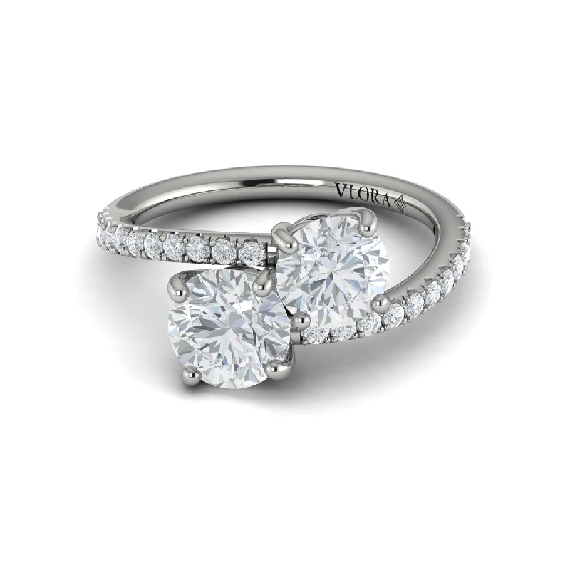 Shop Stylish Jewelry Now And Save Big Two Stone Bypass Engagement Ring in 14K White Gold