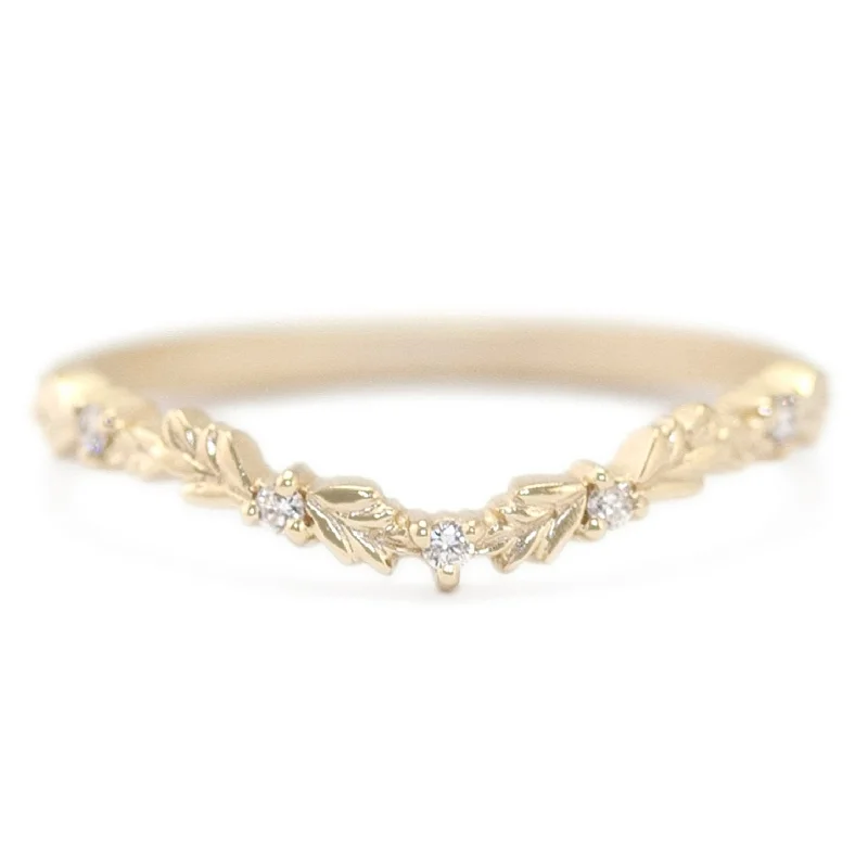 Huge Savings On Premium Jewelry Styles Wood Nymph Slender Soft V-Guard Band -18k Yellow Gold + Diamonds (.04 ctw)