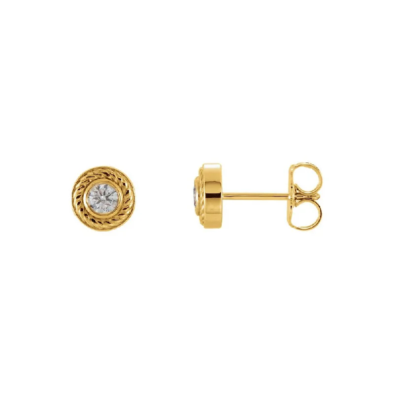 Special Deals On Handcrafted And Designer Jewelry 1/5 Cttw Diamond Bezel Set Rope Stud Earrings in 14k Yellow Gold