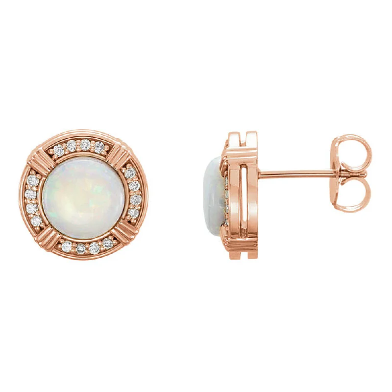 Get The Sparkle You Love At Prices You Adore 11mm 14k Rose Gold White Opal & 1/6 CTW (GH, I1) Diamond Stud Earrings