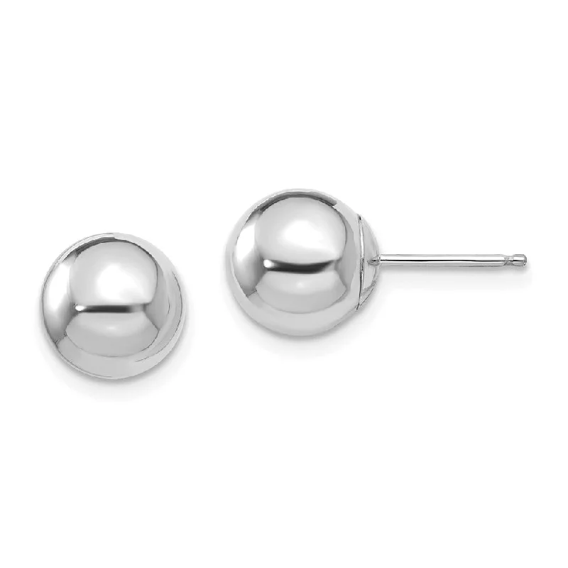 Dainty And Elegant Jewelry Now At Reduced Prices 14k White Gold 8mm Polished Ball Silicone Push Back Stud Earrings