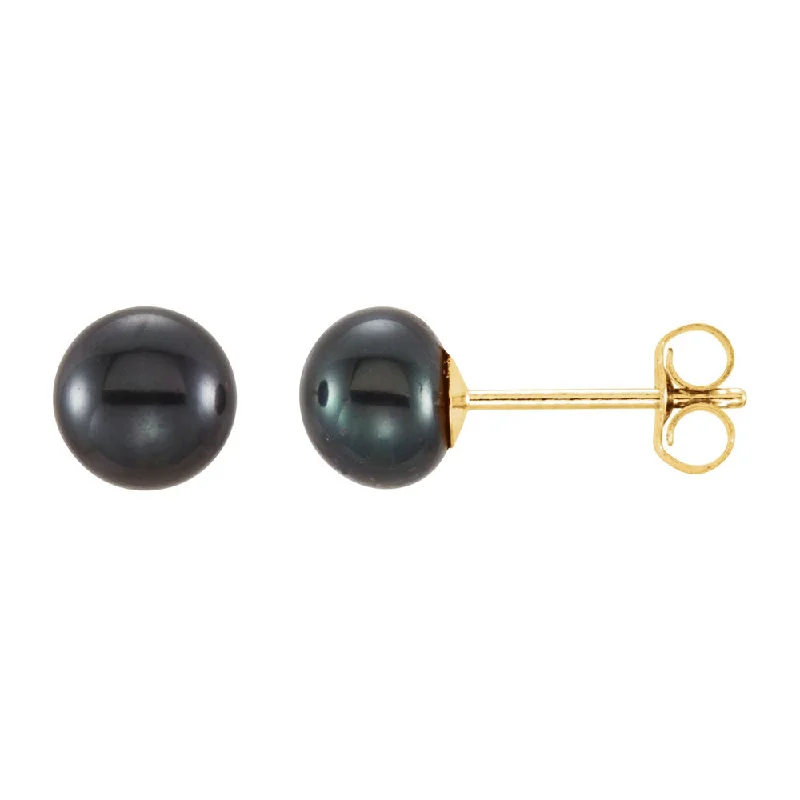 Affordable Luxury Jewelry – Style At A Great Price 14K Yellow Gold Black Freshwater Cultured Pearl Stud Earrings