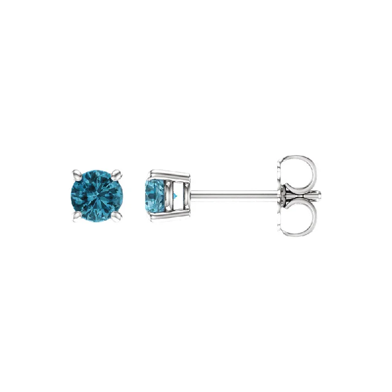 Jewelry Sale Bonanza – Grab Your Sparkle Now 4mm Round Blue Zircon Stud Earrings in 14k White Gold