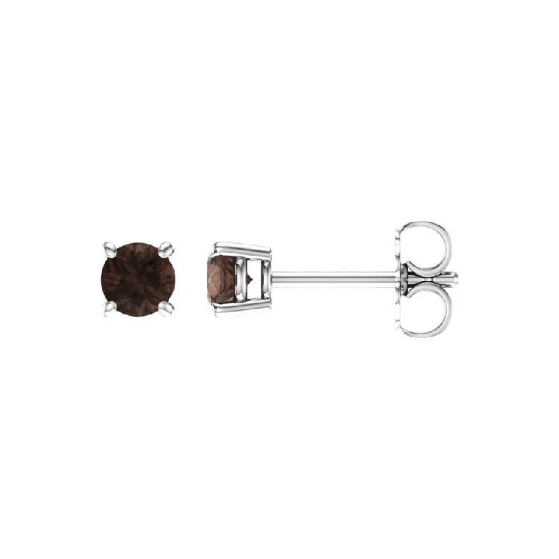 Best Jewelry Sale – Shop Exclusive Designs Now 4mm Round Smoky Quartz Stud Earrings in 14k White Gold