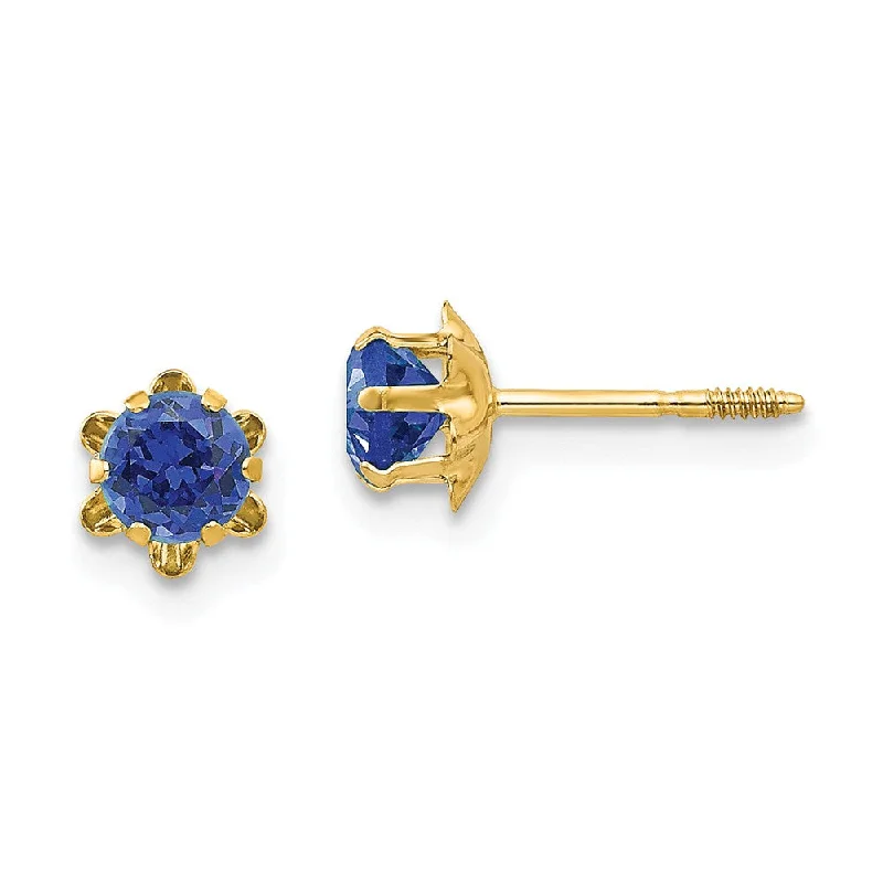 Special Offers On Handcrafted And Designer Jewelry Kids 4mm Synthetic Sapphire Screw Back Stud Earrings 14k Yellow Gold