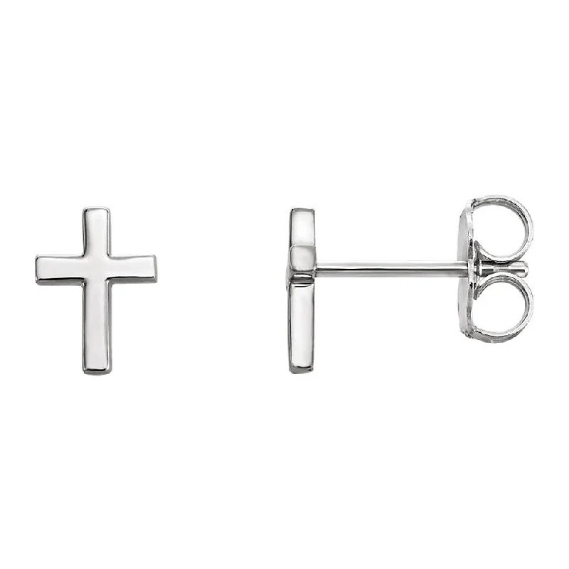 Timeless Jewelry At Special Discount Rates 5.5 x 7.5mm (3/16 x 1/4 Inch) 14k White Gold Tiny Cross Stud Earrings