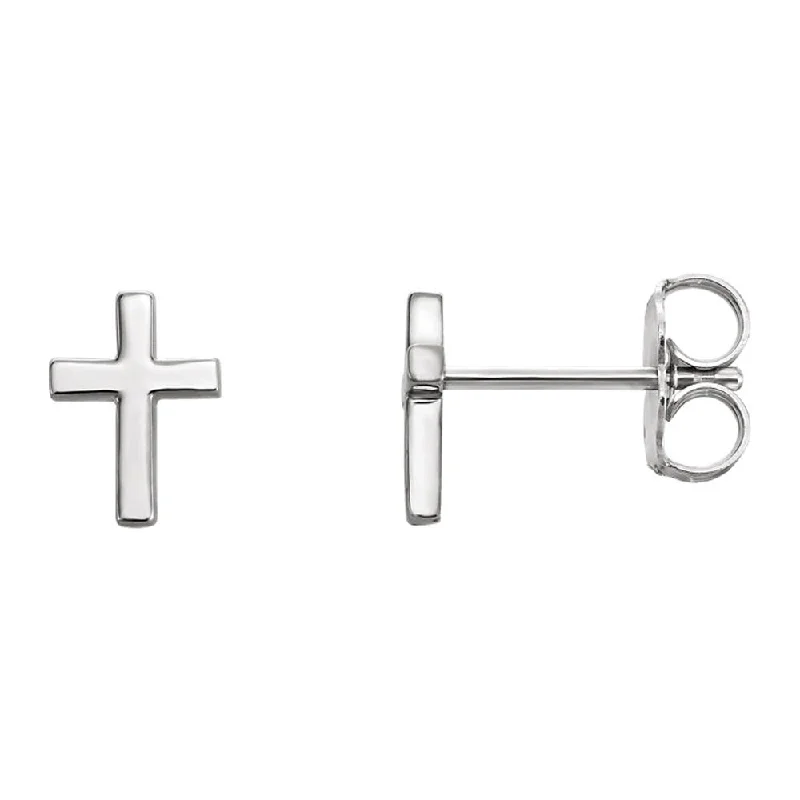 Delicate Crystal Jewelry For Sophisticated Charm 5.5 x 7.5mm (3/16 x 1/4 Inch) Sterling Silver Tiny Cross Stud Earrings