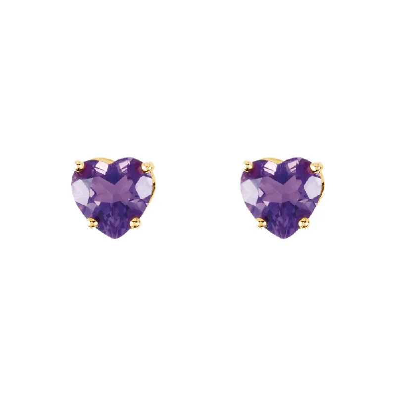 Romantic Heart-Shaped Jewelry For Special Gifts 5mm Amethyst Heart Stud Earrings in 14k Yellow Gold