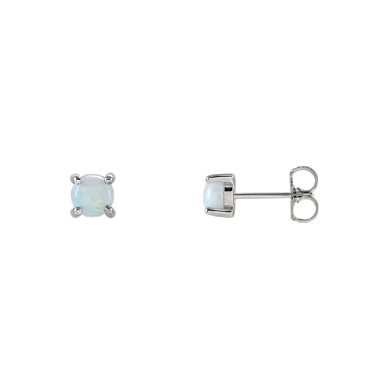 Limited-Stock Jewelry Sale – Shop Before It's Gone 5mm Round Opal Cabochon Stud Earrings in 14k White Gold