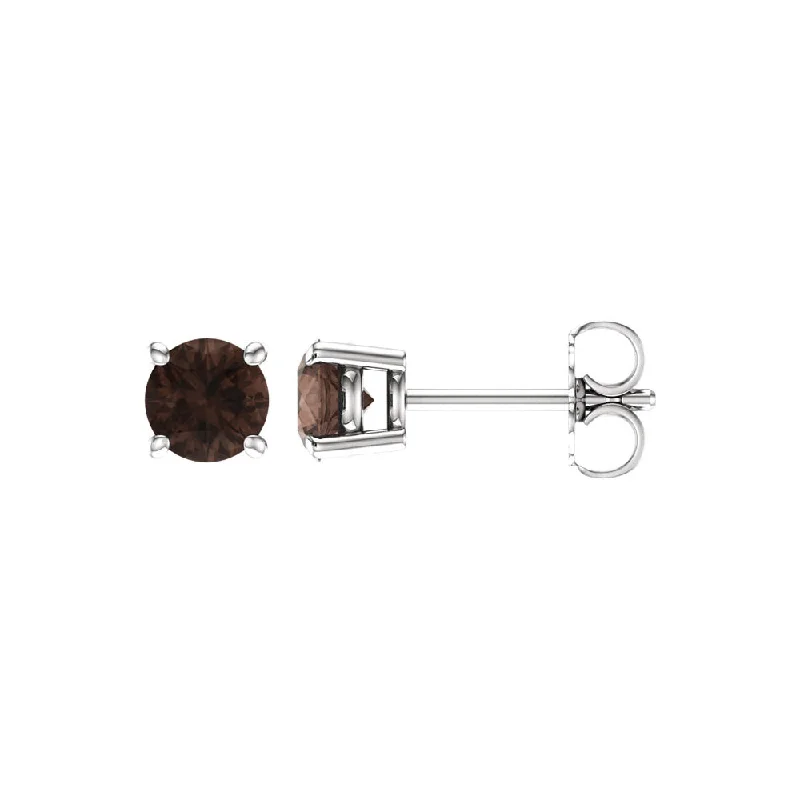 Glamorous Jewelry, Glamorous Deals – Shop Now 5mm Round Smoky Quartz Stud Earrings in 14k White Gold