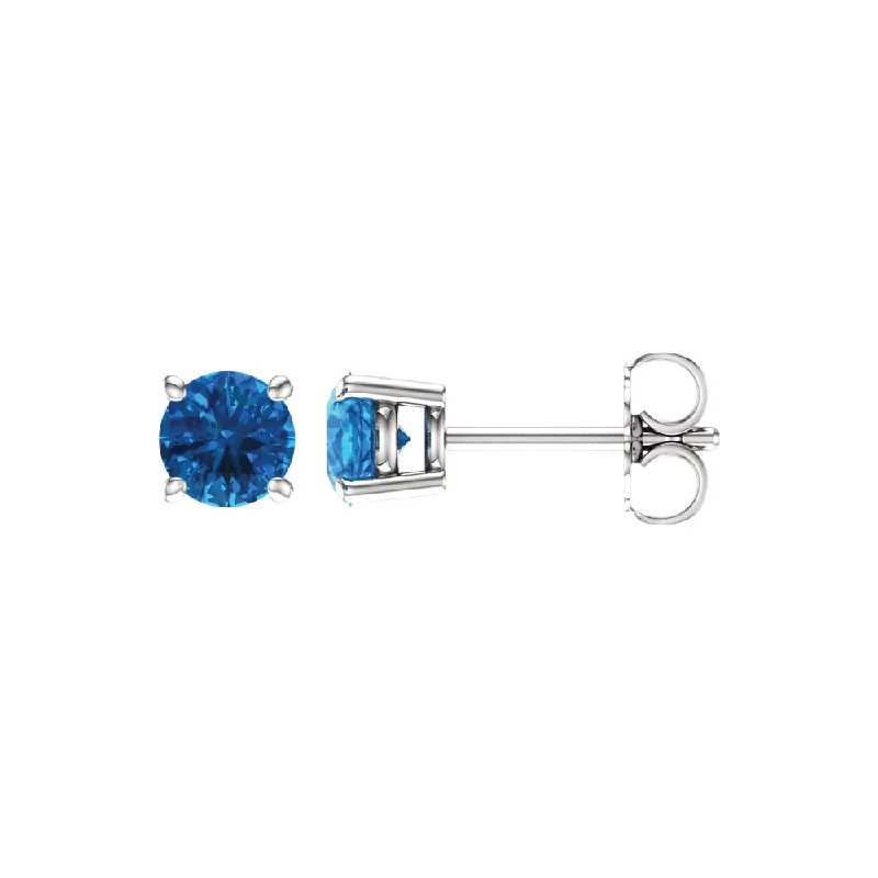 High-End Sparkle, Low-End Prices – Shop Now 5mm Round Swiss Blue Topaz Stud Earrings in 14k White Gold