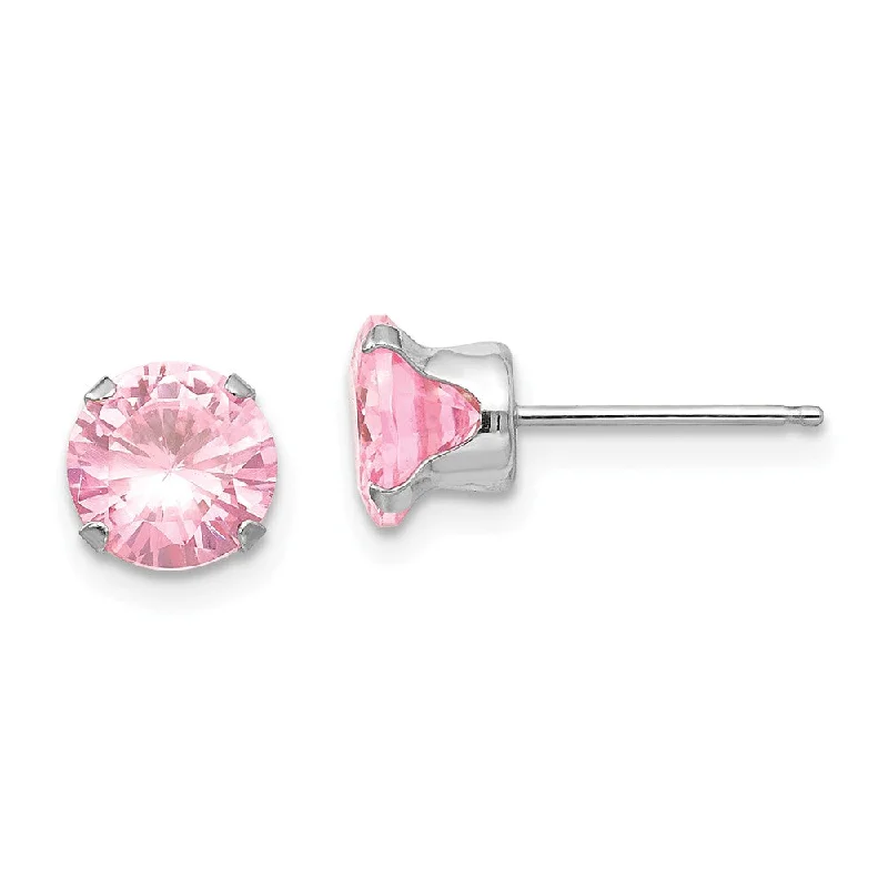 Limited Stock On Premium Jewelry At Low Prices 6.5mm Pink Cubic Zirconia Stud Earrings in 14k White Gold