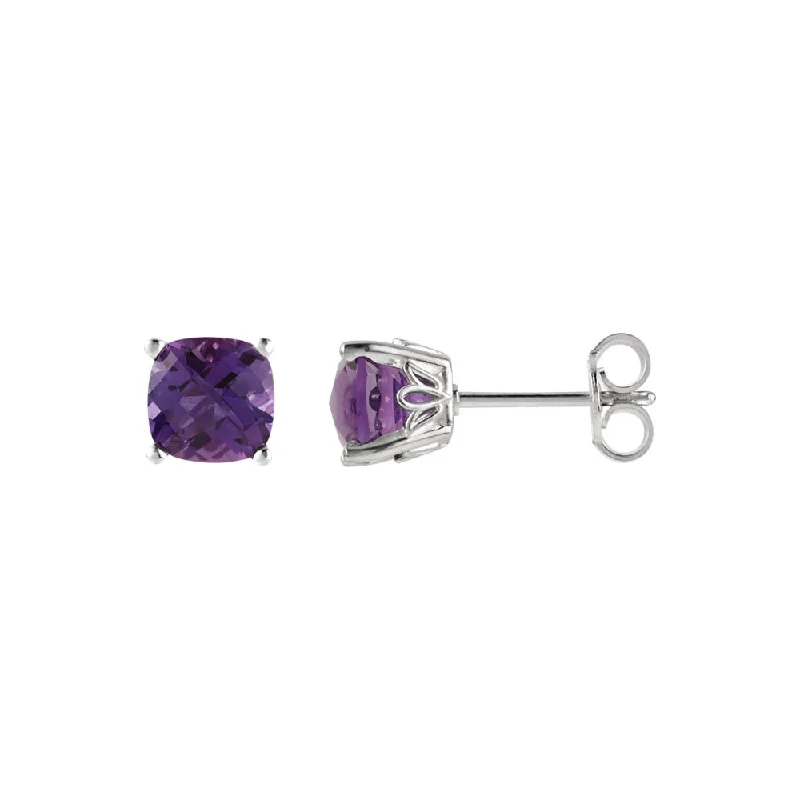 Grab Your Dream Jewelry At The Lowest Prices 6mm Cushion Amethyst Stud Earrings in 14k White Gold