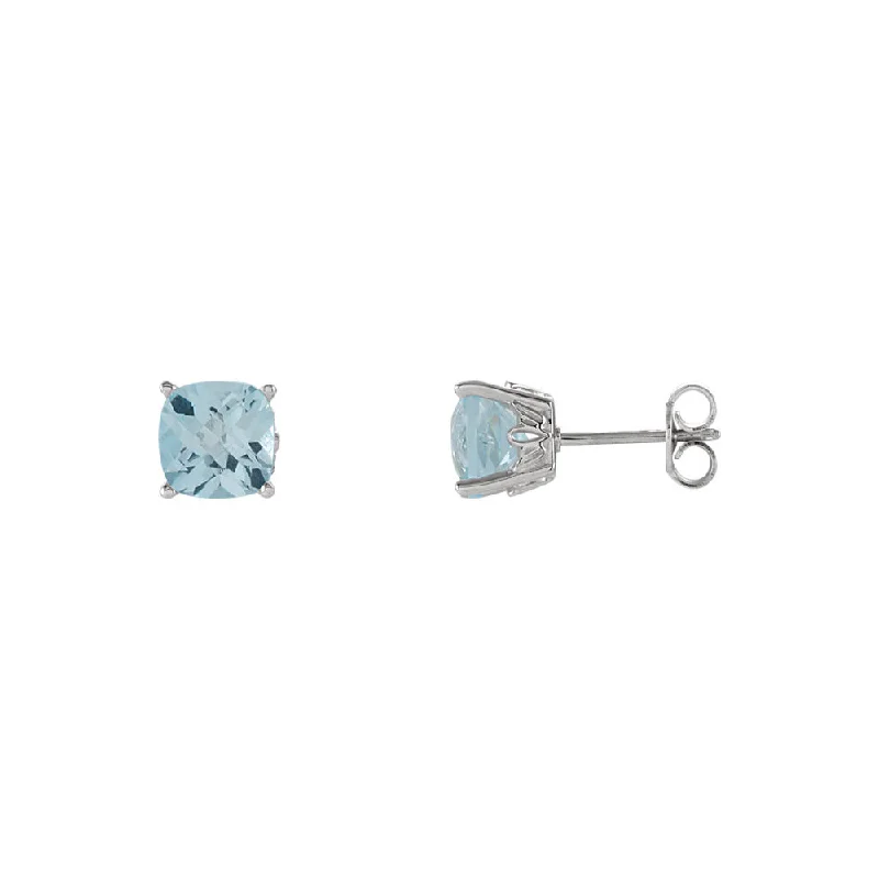 Personalized Jewelry Sale – Unique Gifts At Low Prices 6mm Cushion Sky Blue Topaz Stud Earrings in 14k White Gold