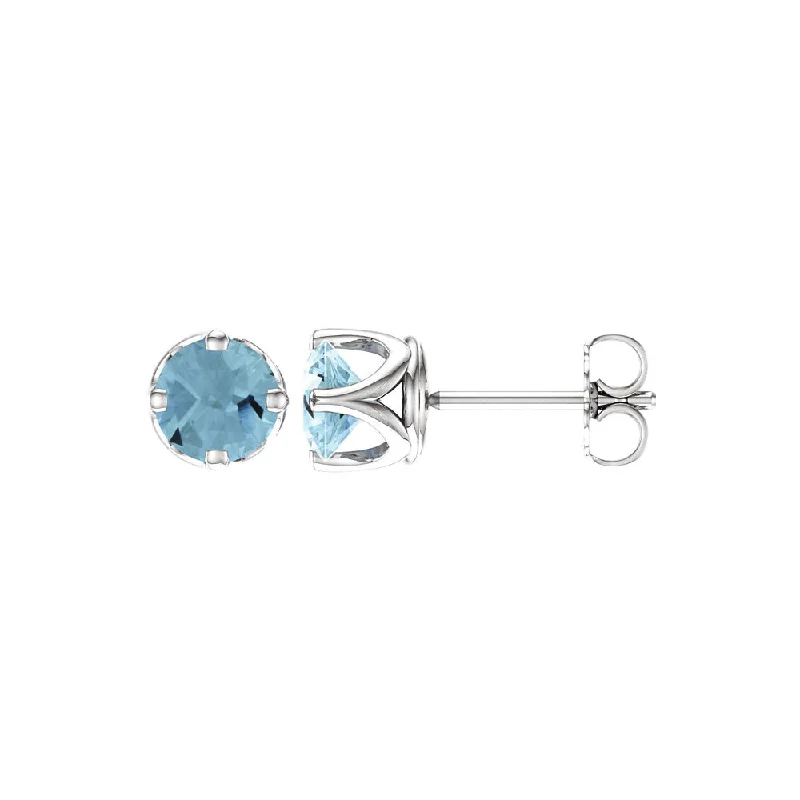 Timeless Elegance At Unbelievable Discounts 6mm Genuine Aquamarine Stud Earrings in 14k White Gold