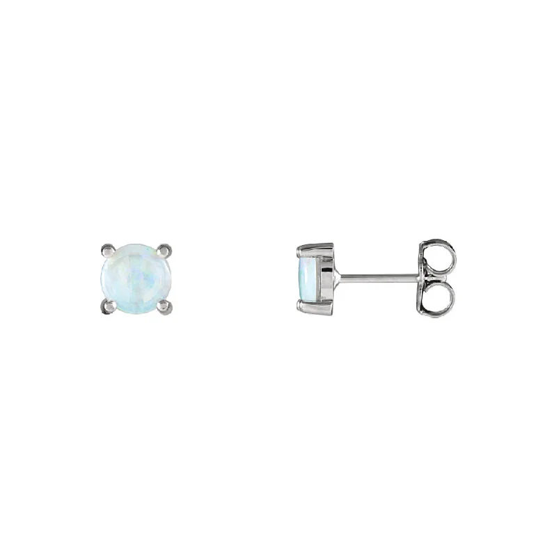 Luxury Jewelry Clearance – Shop Premium Styles Now 6mm Round Opal Cabochon Stud Earrings in 14k White Gold