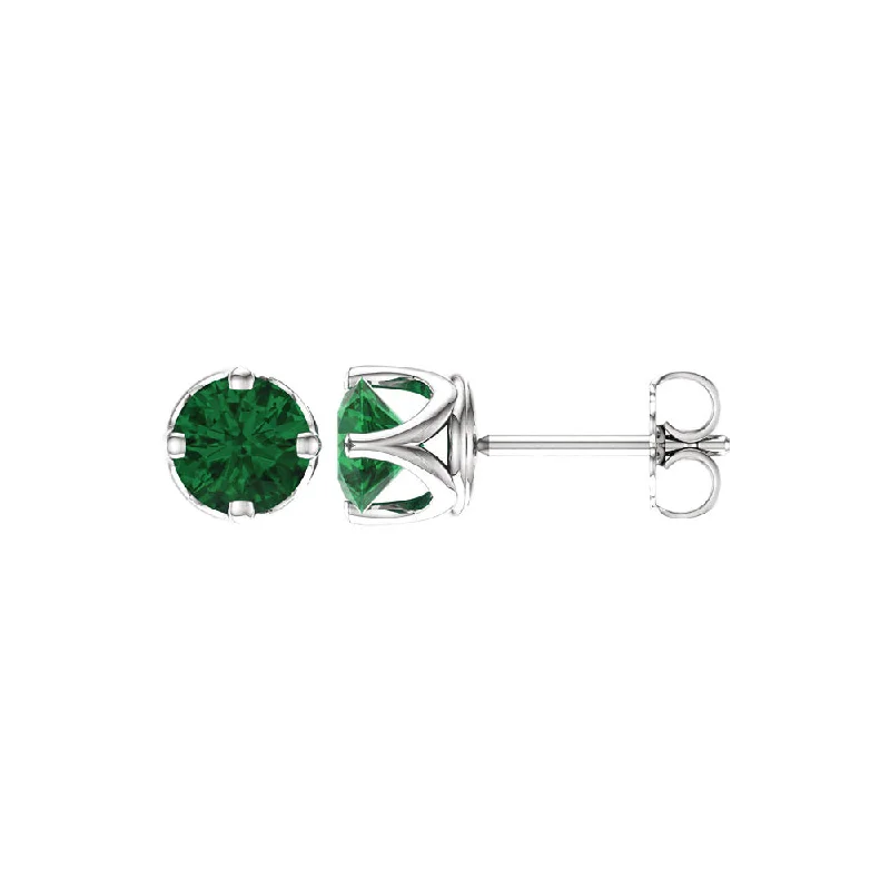 Eco-Friendly Sustainable Jewelry For Conscious Buyers 6mm Stud Earrings in 14k White Gold with Lab Created Emeralds