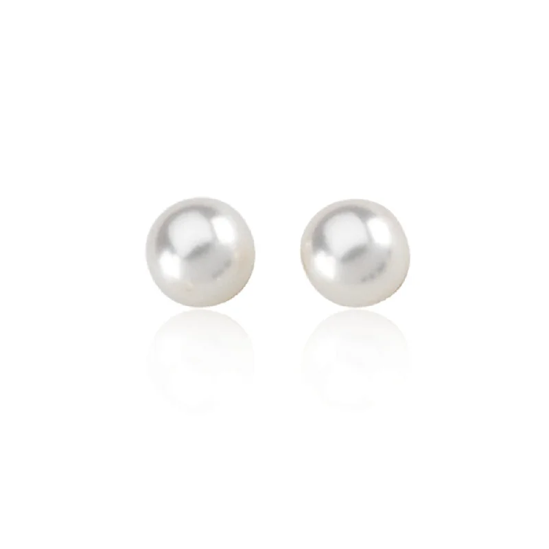 Shop High-Quality Jewelry At Jaw-Dropping Discounts 6mm White Akoya Cultured Pearl and 14k Yellow Gold Stud Earrings