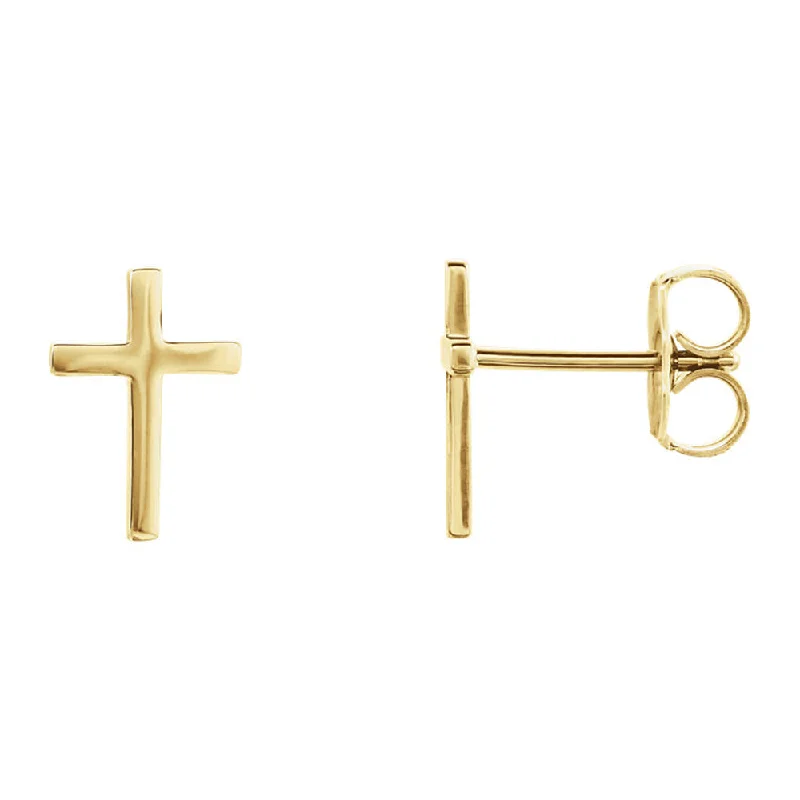 Grab Exquisite Jewelry At The Lowest Prices 7 x 10mm (1/4 x 3/8 Inch) 14k Yellow Gold Small Cross Stud Earrings