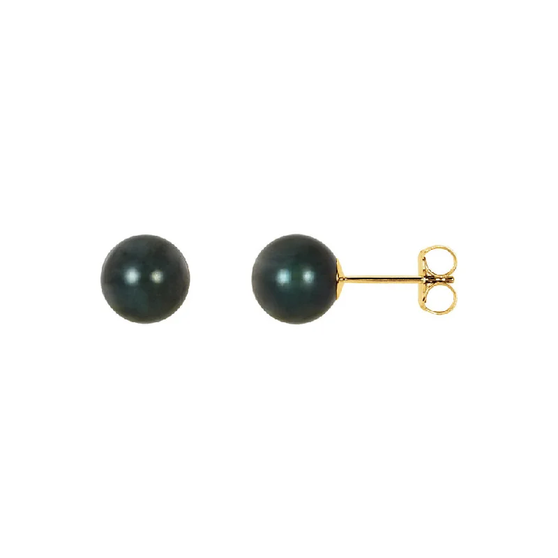 Elevate Your Outfit With Discounted Statement Jewelry 7mm Black Akoya Cultured Pearl 14k Yellow Gold Stud Earrings