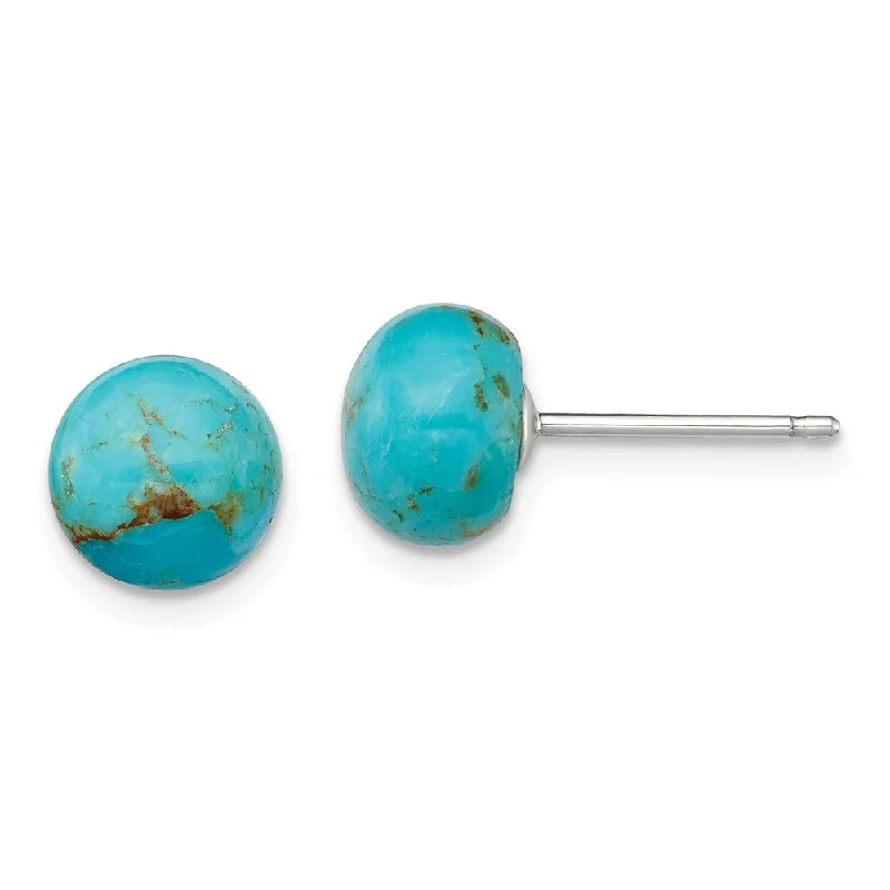 Buy More, Save More On Stunning Jewelry Pieces 8-8.5mm Button Turquoise Sterling Silver Stud Earrings