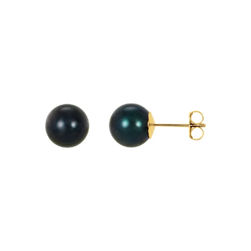 Trending Jewelry Now Available At Exclusive Prices 8mm Black Akoya Cultured Pearl 14k Yellow Gold Stud Earrings