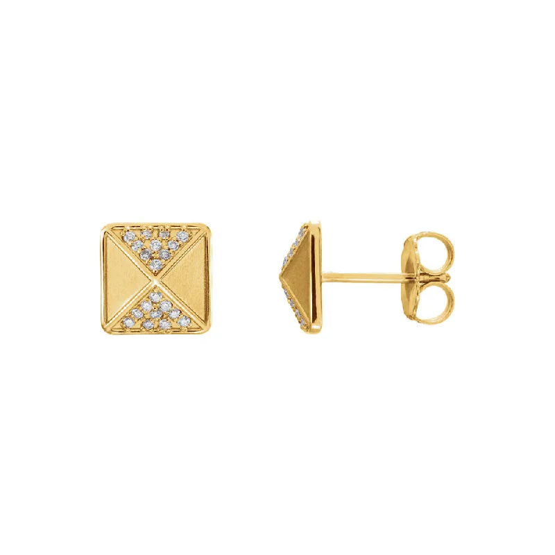 Get Ready To Sparkle – Special Jewelry Discounts 8mm Diamond Accented Pyramid Stud Earrings in 14k Yellow Gold