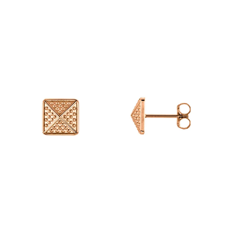 Unmissable Jewelry Discounts – Elevate Your Look For Less 8mm Textured Square Pyramid Stud Earrings in 14k Rose Gold