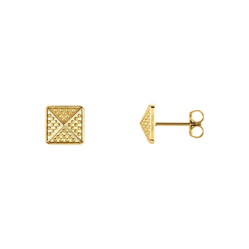 Get Your Favorite Jewelry At The Best Price 8mm Textured Square Pyramid Stud Earrings in 14k Yellow Gold