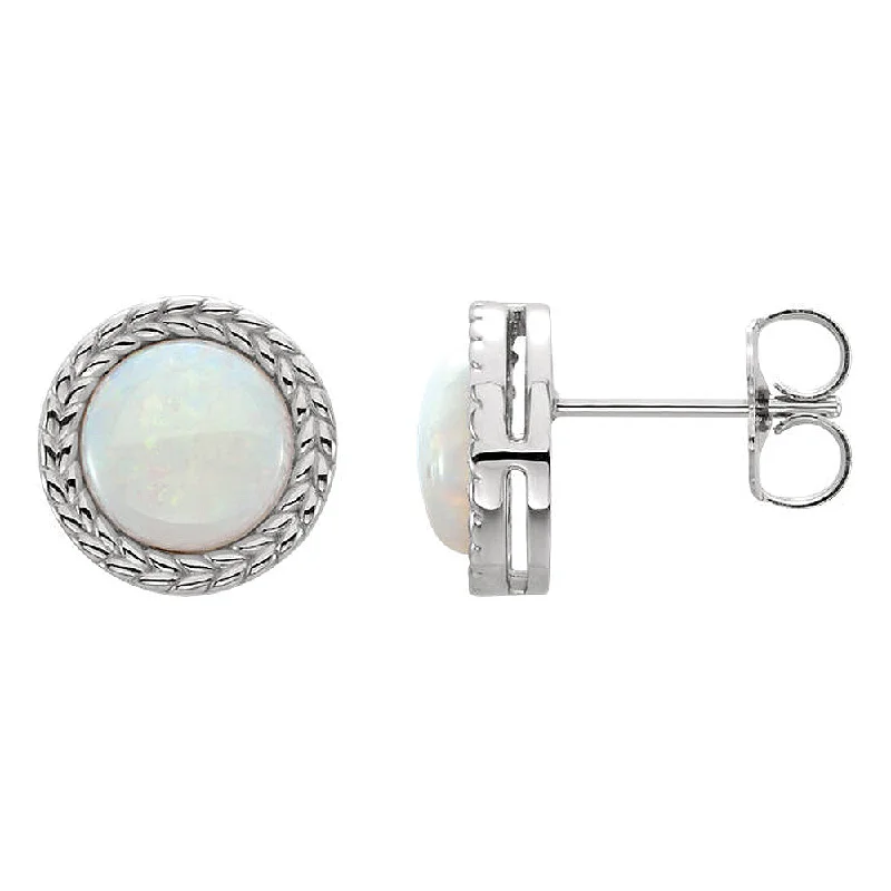 Elegant Jewelry Styles At Budget-Friendly Prices 9.5mm (3/8 Inch) 14k White Gold Genuine White Opal Stud Earrings