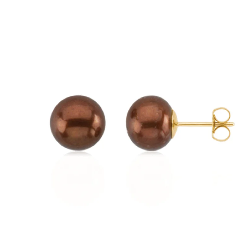 Limited-Time Offer On Premium Jewelry Collections 9-9.5mm Brown FW Cultured Pearl & 14k Yellow Gold Stud Earrings