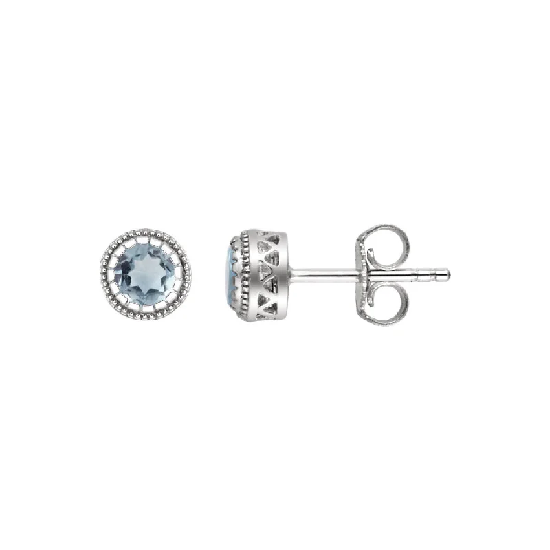 Trendy Minimalist Jewelry For Everyday Wear Aquamarine March Birthstone 8mm Stud Earrings in 14k White Gold