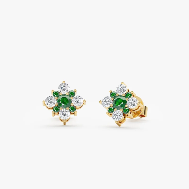 Celebrate With Sparkle – Jewelry Sale Now Live Emerald Diamond Flower Stud Earrings, Eve