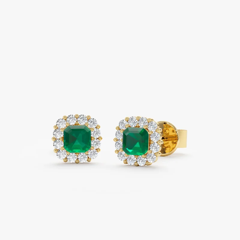 Elegant Designs, Unbeatable Discounts – Shop Jewelry Now Emerald Diamond Halo Stud Earrings, Ema