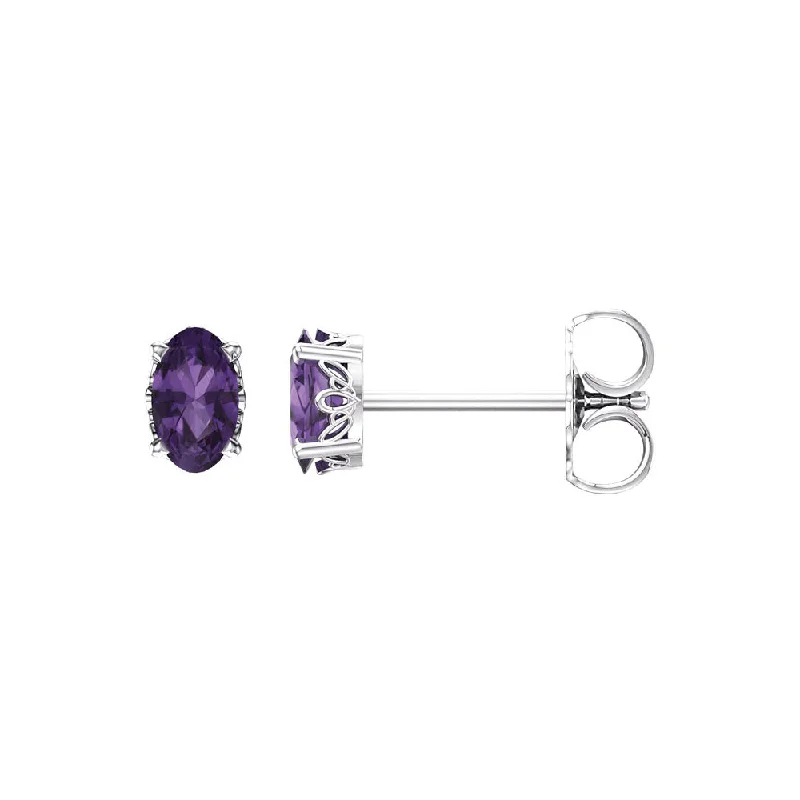 Buy More, Save More On Stunning Jewelry Pieces Faceted Oval Amethyst Stud Earrings in 14k White Gold